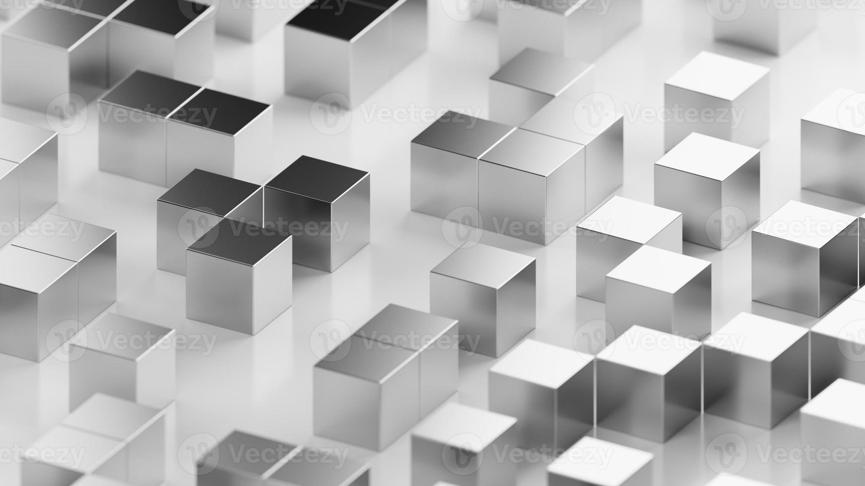 Metallic cubes on a white surface. 3D rendering illustration. photo