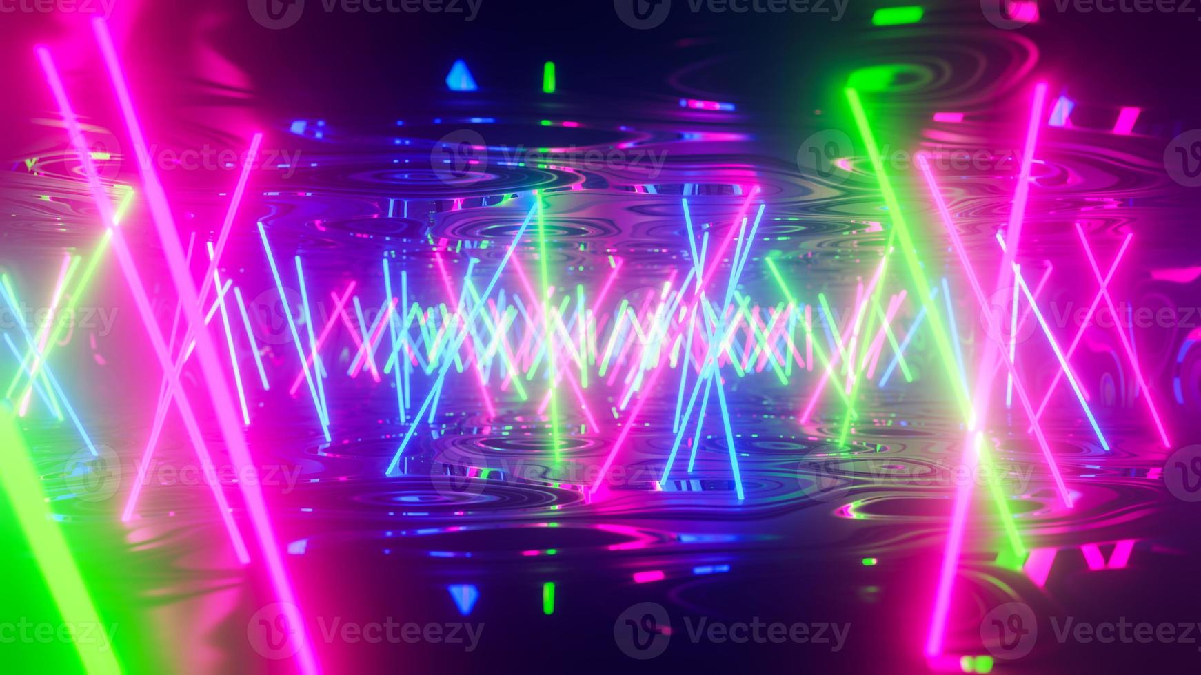 Corridor with multicolored fluorescent lights. 3D rendering illustration. photo