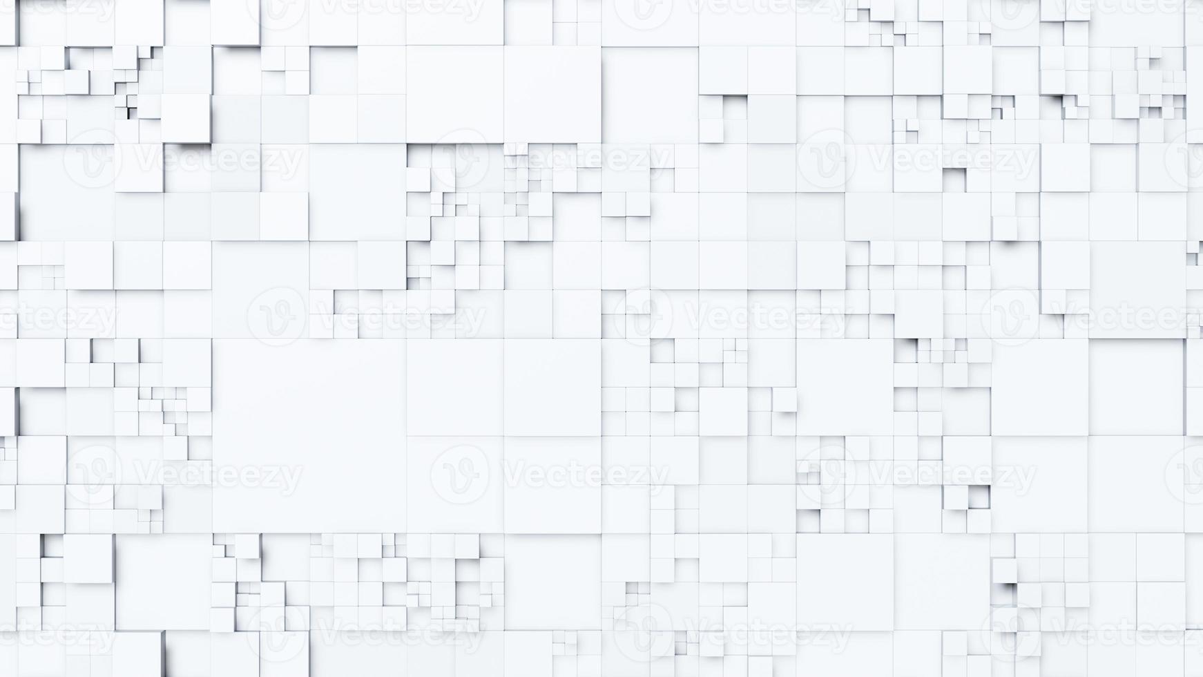 Background of white cubes moving at different levels. 3D rendering illustration. photo