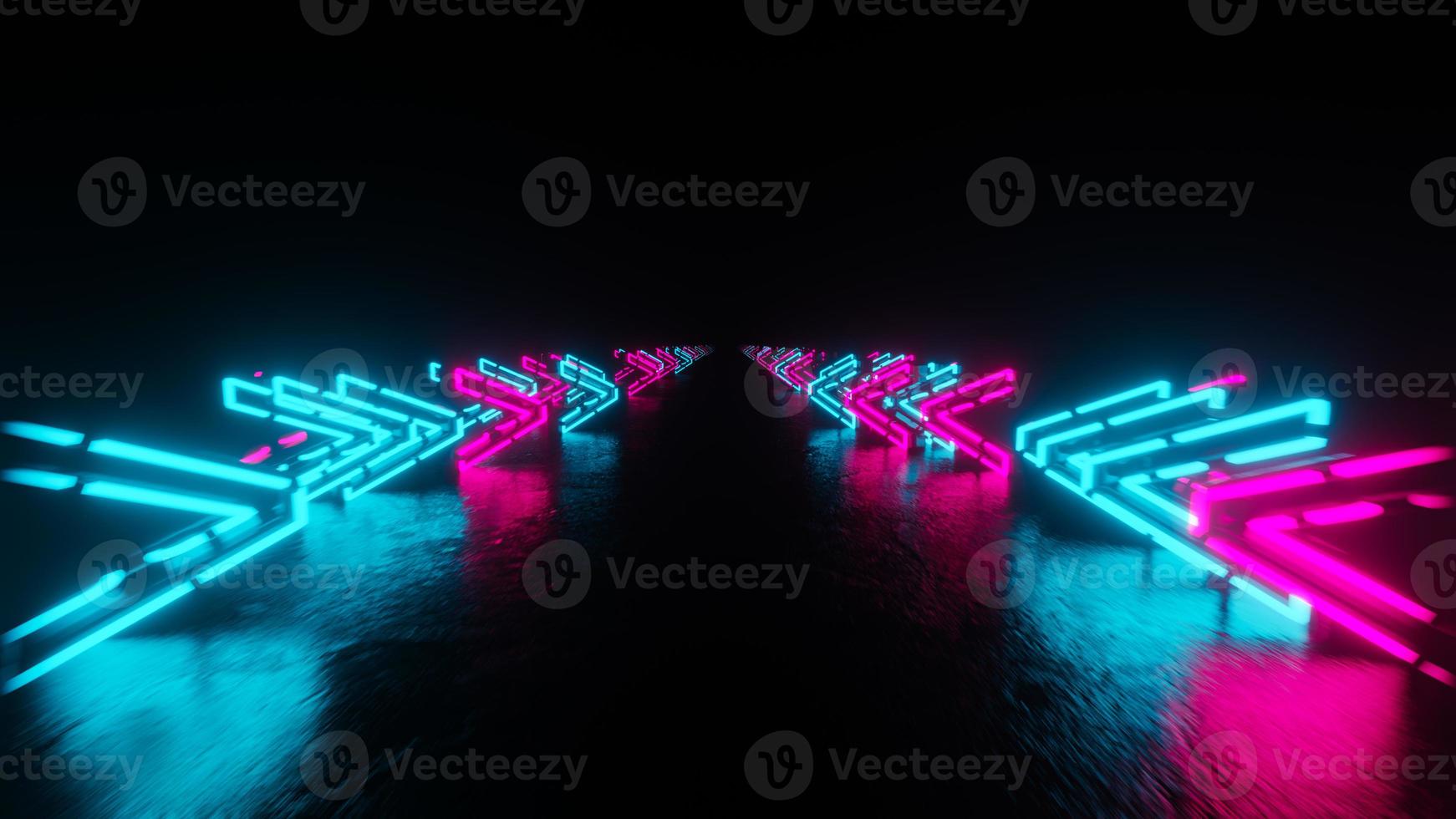 Red cyan neon background with glowing gradient arrows, showing forward direction. 3D rendering illustration. photo