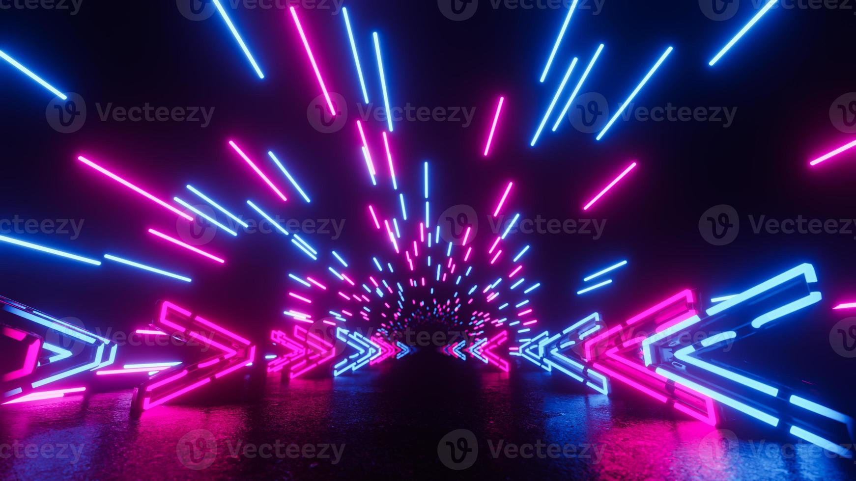 Red blue neon background with glowing gradient arrows, showing forward direction. 3D rendering illustration. photo