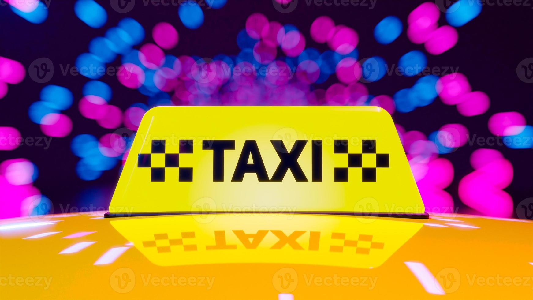 Taxi rides on the night road. 3D rendering illustration. photo