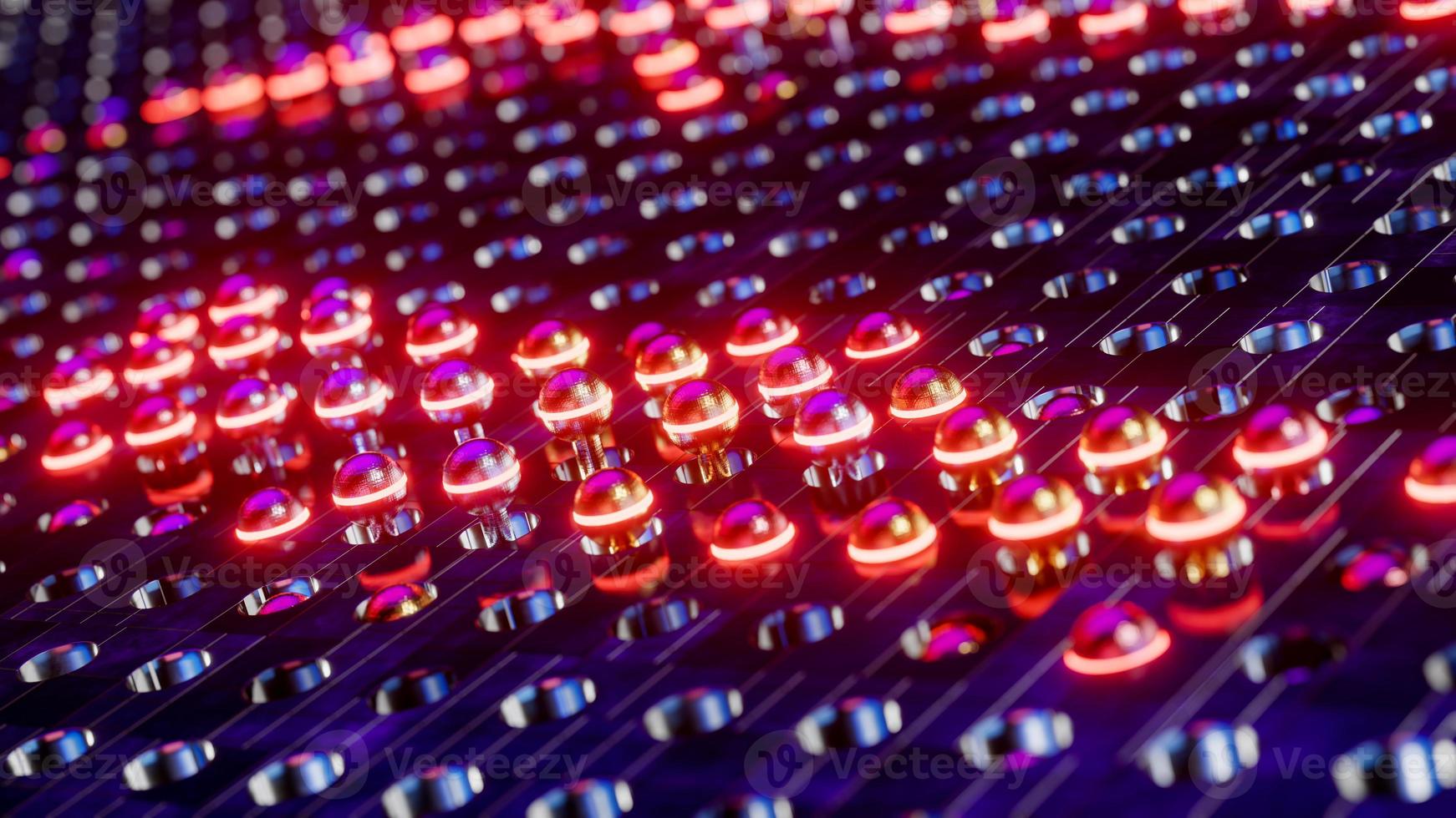 Luminous red spheres moving in waves. 3D rendering illustration photo