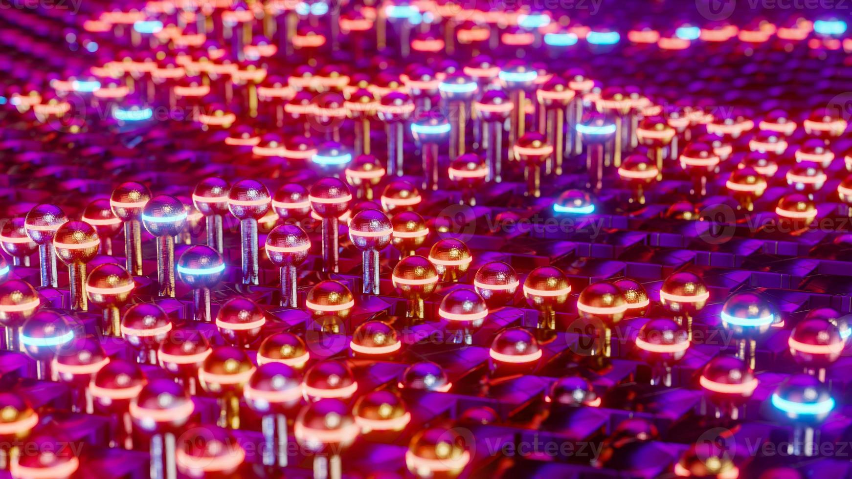 Luminous red spheres moving in waves. 3D rendering illustration photo