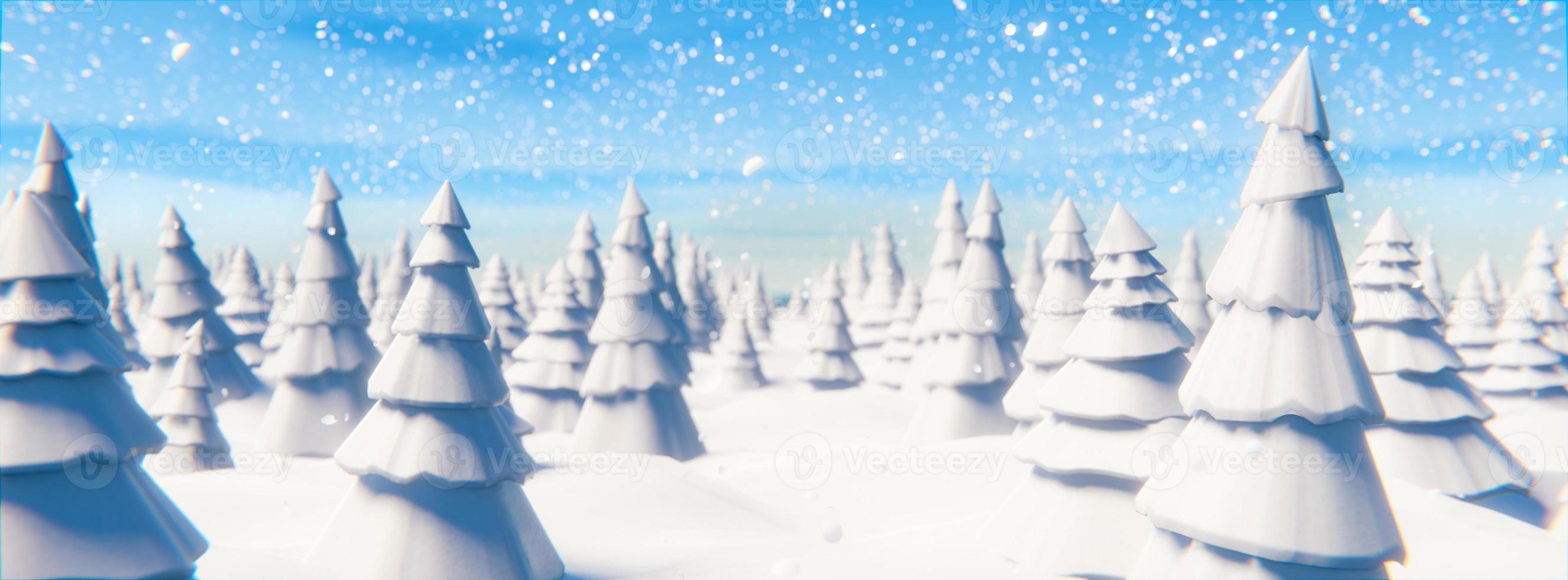 A walk through a snow-covered forest during a snowfall on Christmas Day. 3D rendering illustration photo