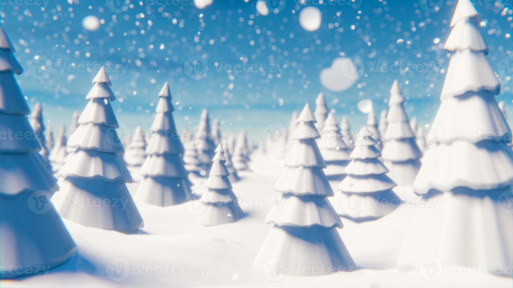 A walk through a snow-covered forest during a snowfall on Christmas Day. 3D rendering illustration photo