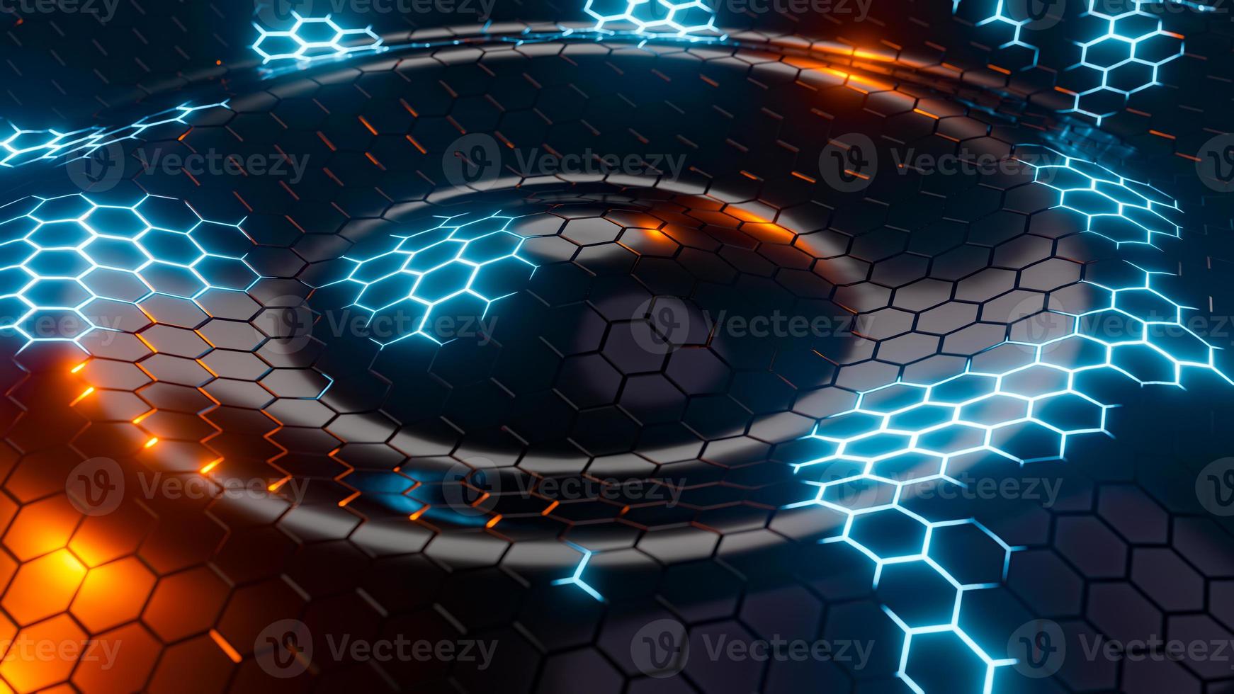 A surface of hexagons moving in waves. 3D rendering illustration photo