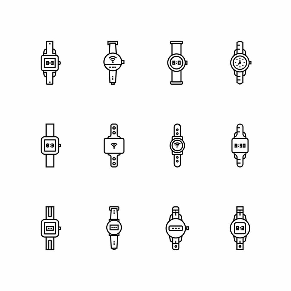 Watch icon illustration. Flat style watch icon set. Stock vector. vector