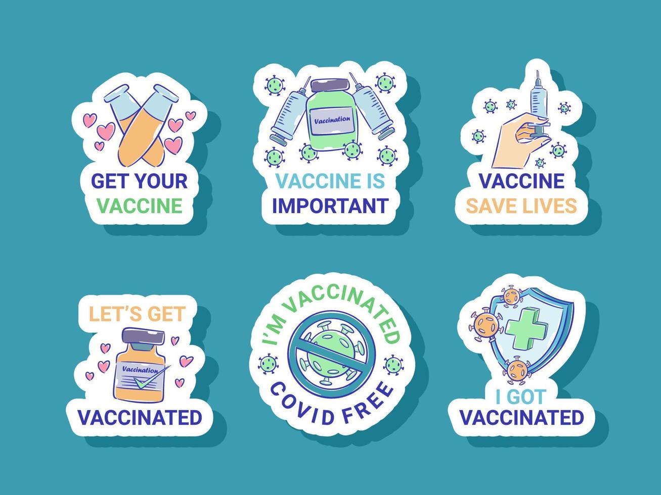 Covid 19 Vaccination Sticker Set vector