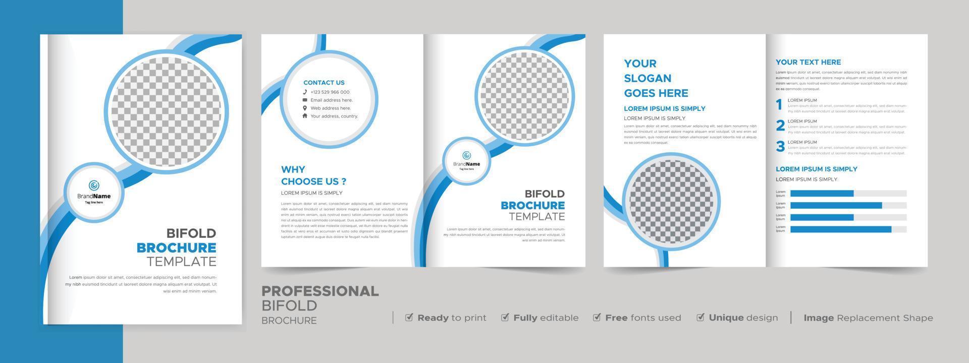 Bifold Brochure Design Template for Your Company, Corporate, Business, Advertising, Marketing, Agency, and Internet Business. vector