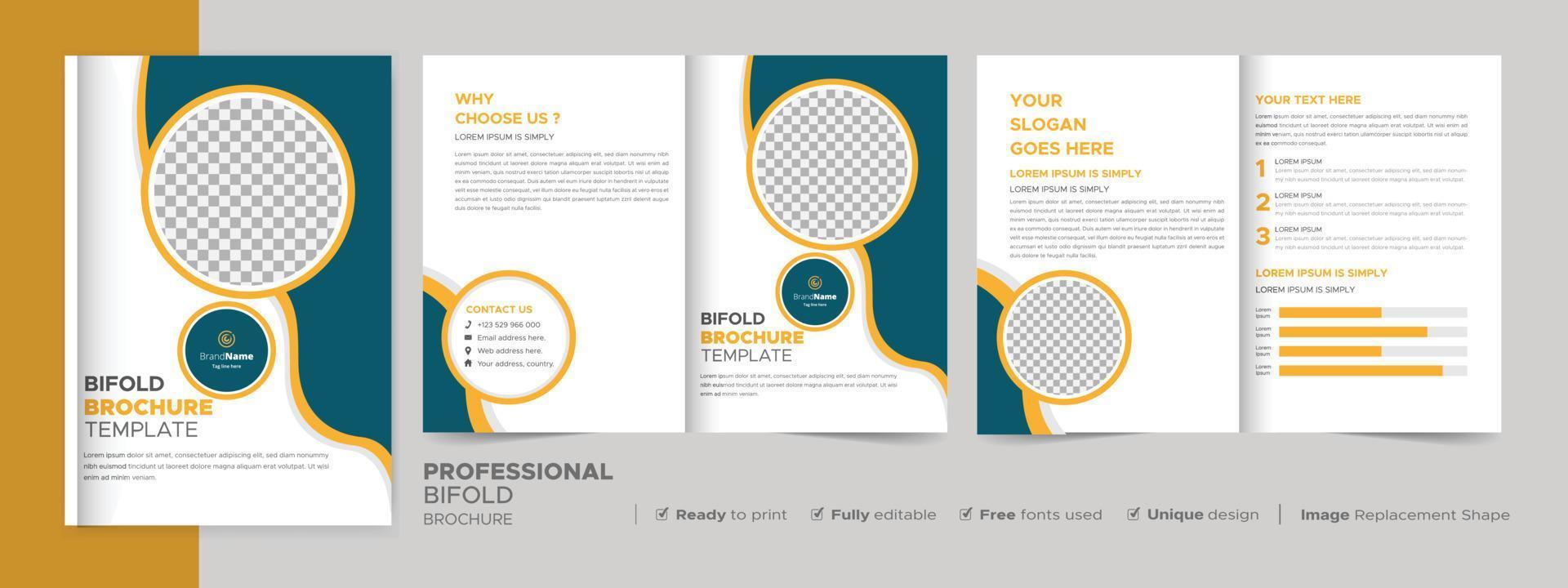 Bifold Brochure Design Template for Your Company, Corporate, Business, Advertising, Marketing, Agency, and Internet Business. vector