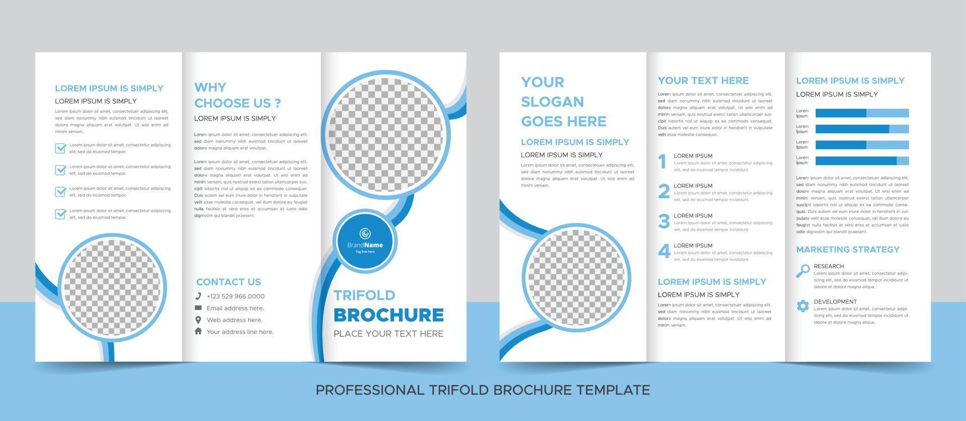 Trifold Brochure Design Template for Your Company, Corporate, Business, Advertising, Marketing, Agency, and Internet Business. vector