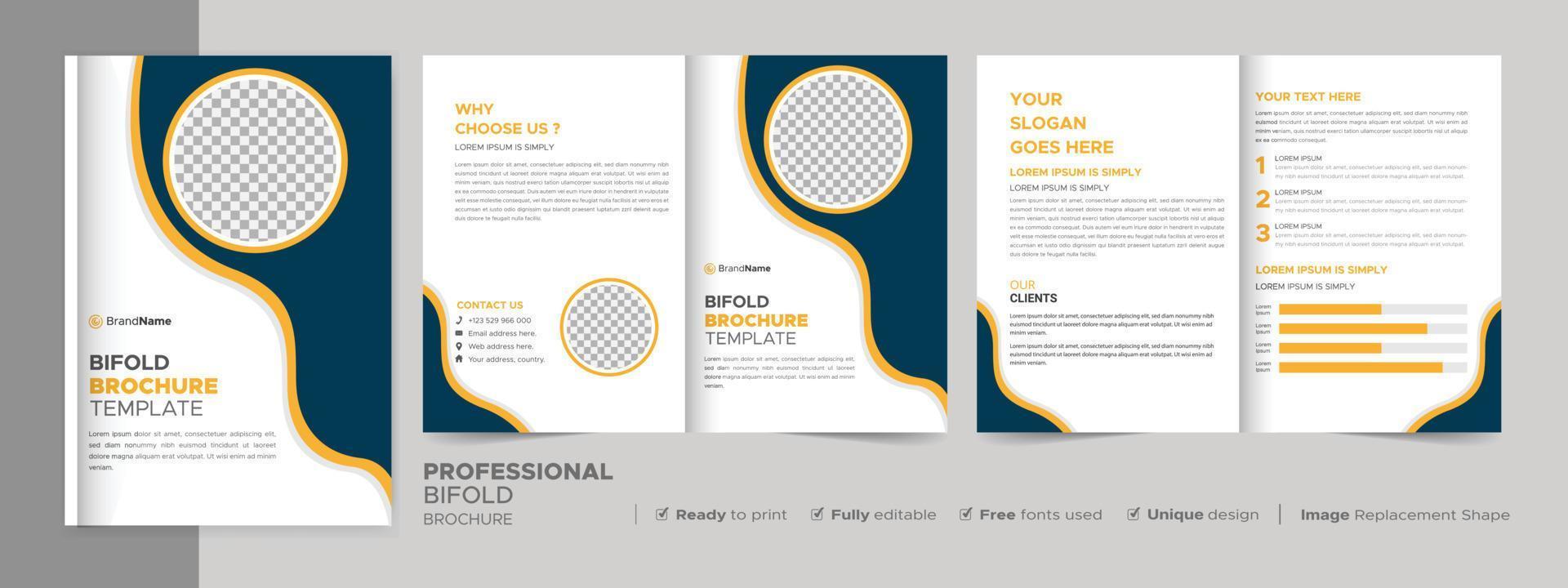 Bifold Brochure Design Template for Your Company, Corporate, Business, Advertising, Marketing, Agency, and Internet Business. vector