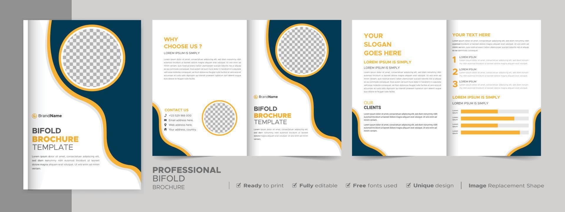 plantilla de diseño de folleto bifold para su empresa, empresa, negocio, publicidad, marketing, agencia y negocios en Internet. vector