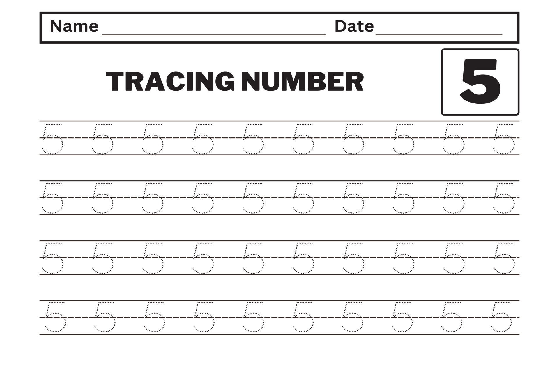 Number 5 Tracing Practice Worksheet With All Numbers For Kids Learning number-5-tracing-practice-worksheet-with-all-numbers-for-kids-learning