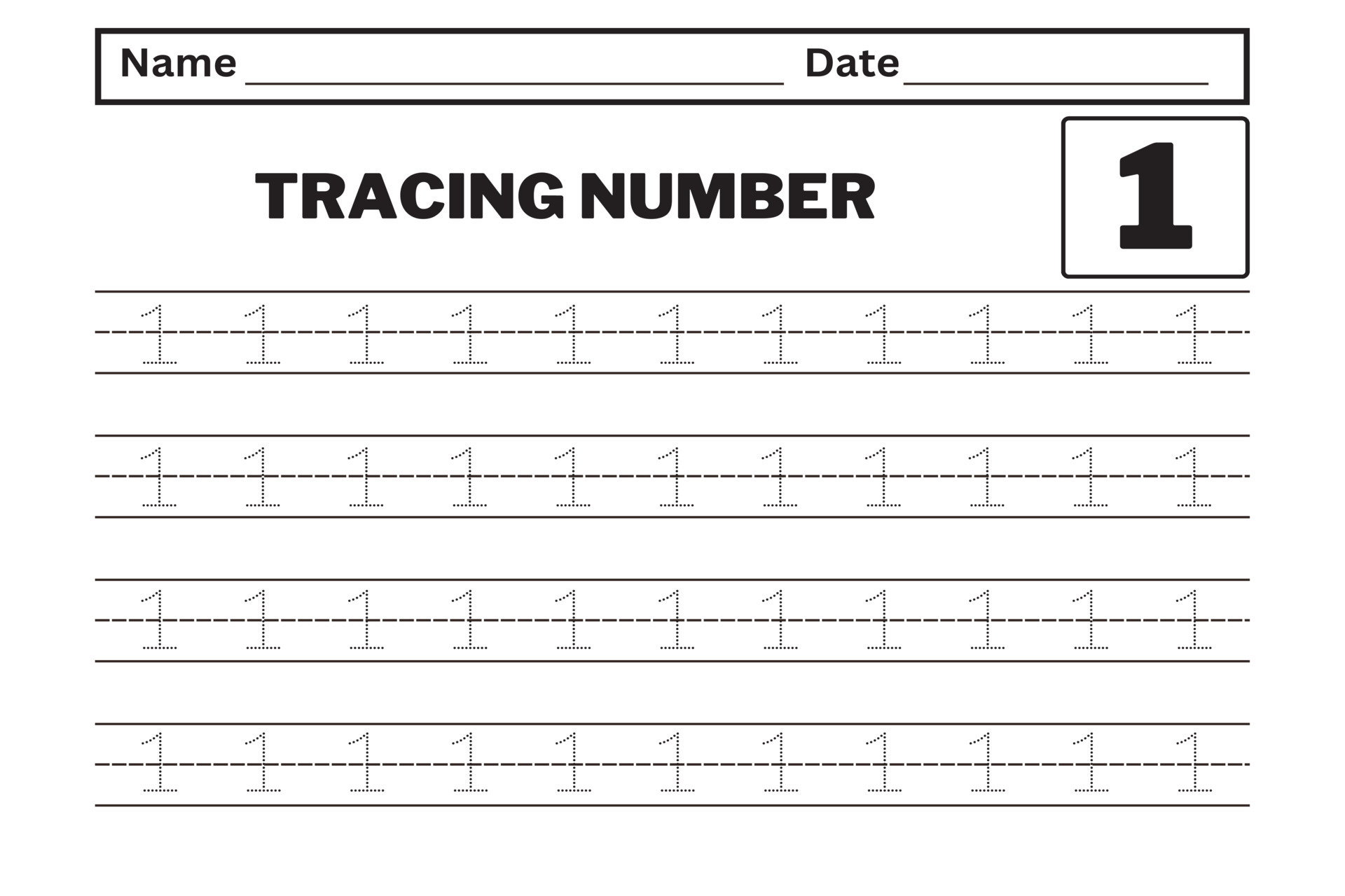 Number 1 Tracing Practice Worksheet With All Numbers For Kids Learning To Count And Write Number 1 Tracing Practice Worksheet With All Numbers For Kids Learning To Count And Write