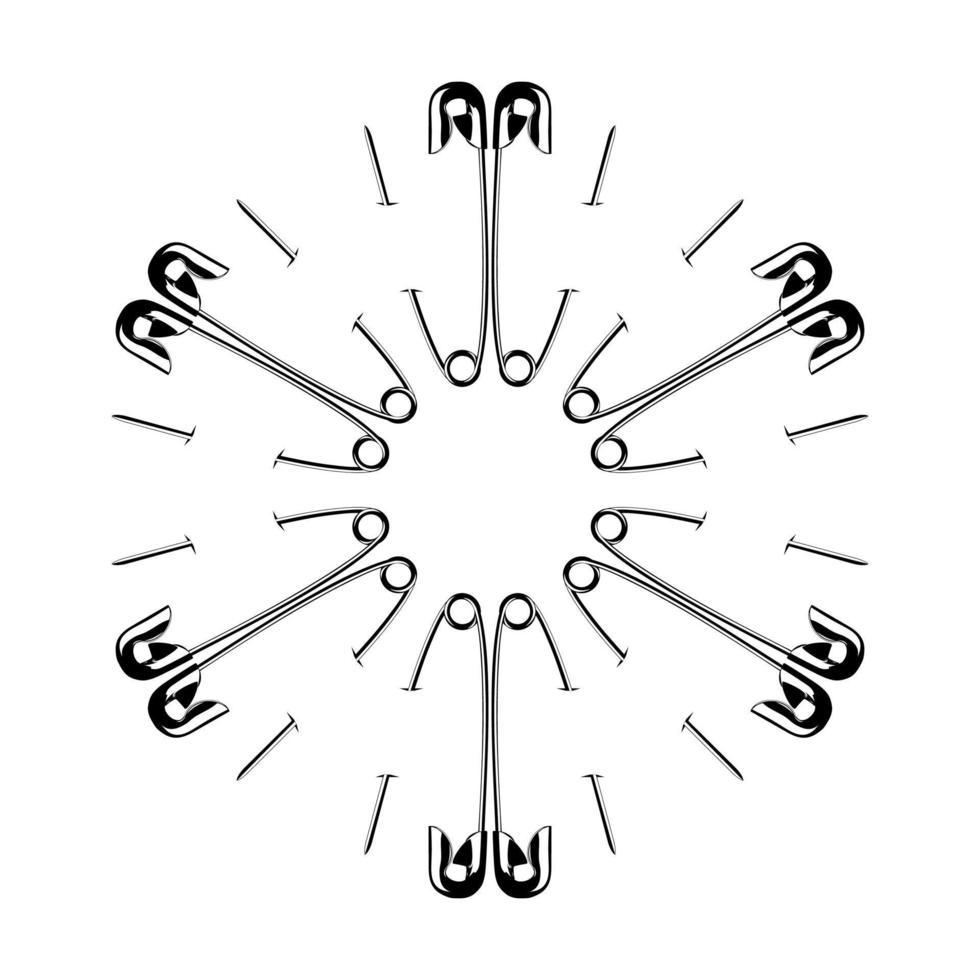 Artistic Circle Shape Made From Safety Pin Composition for Decoration, Ornate, Logo, Website, Art Illustration or Graphic Design Element. Vector Illustration