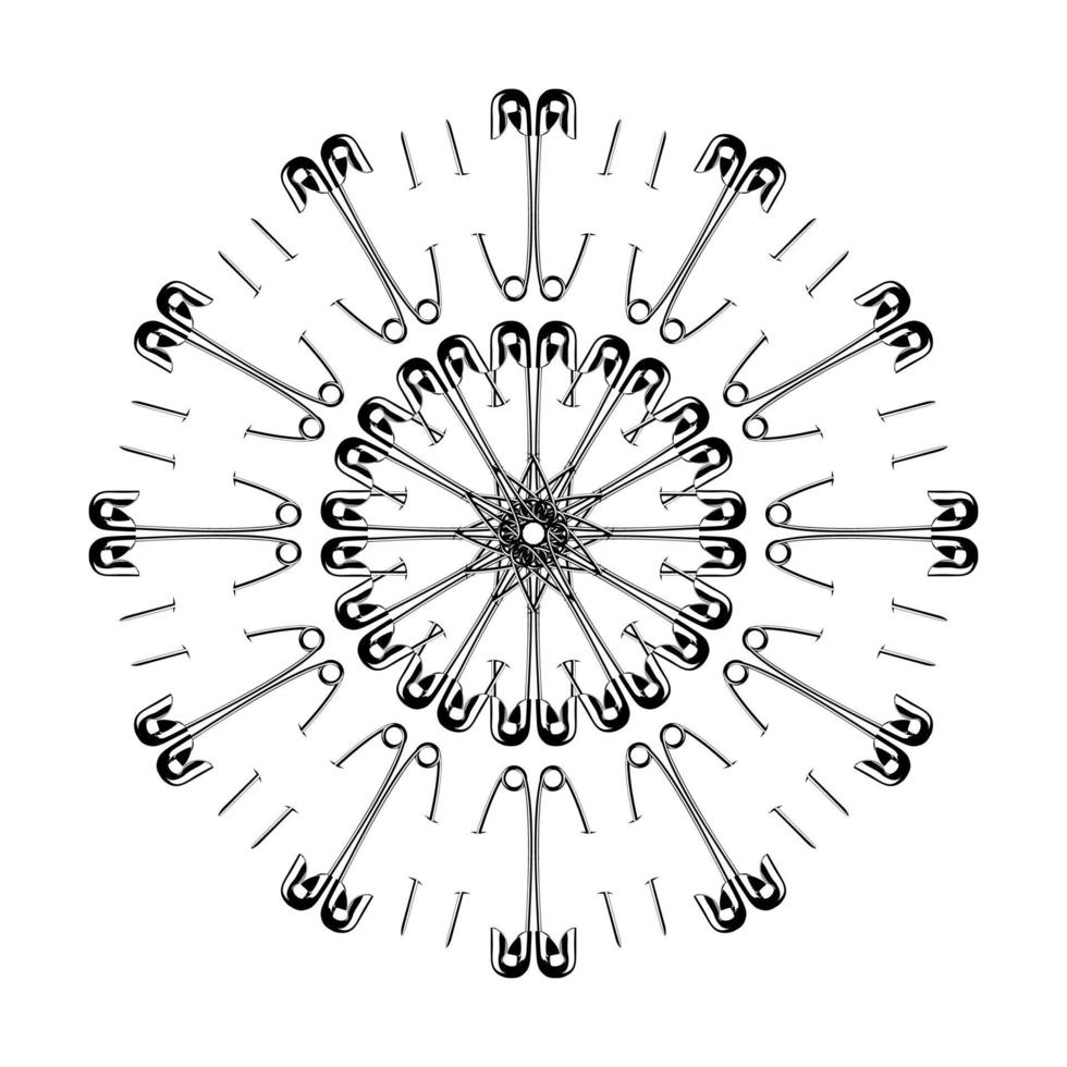 Artistic Circle Shape Made From Safety Pin Composition for Decoration, Ornate, Logo, Website, Art Illustration or Graphic Design Element. Vector Illustration