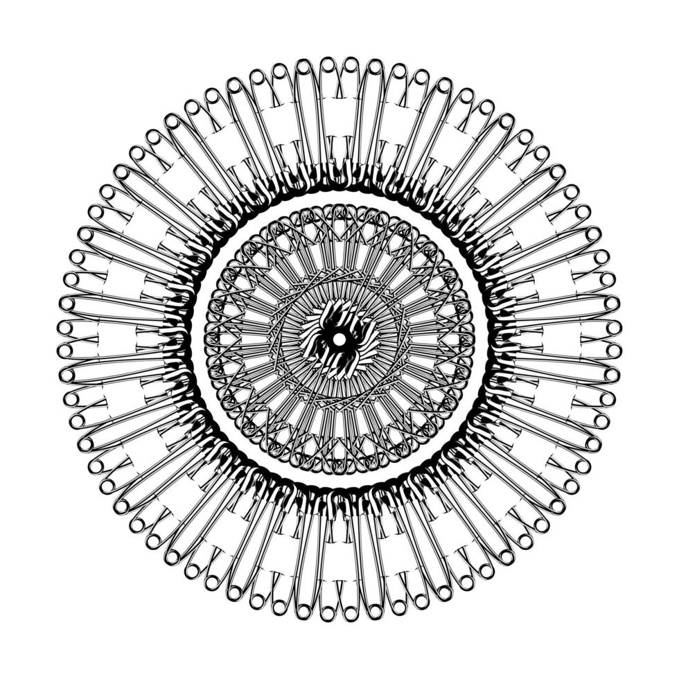 Artistic Circle Shape Made From Safety Pin Composition for Decoration, Ornate, Logo, Website, Art Illustration or Graphic Design Element. Vector Illustration