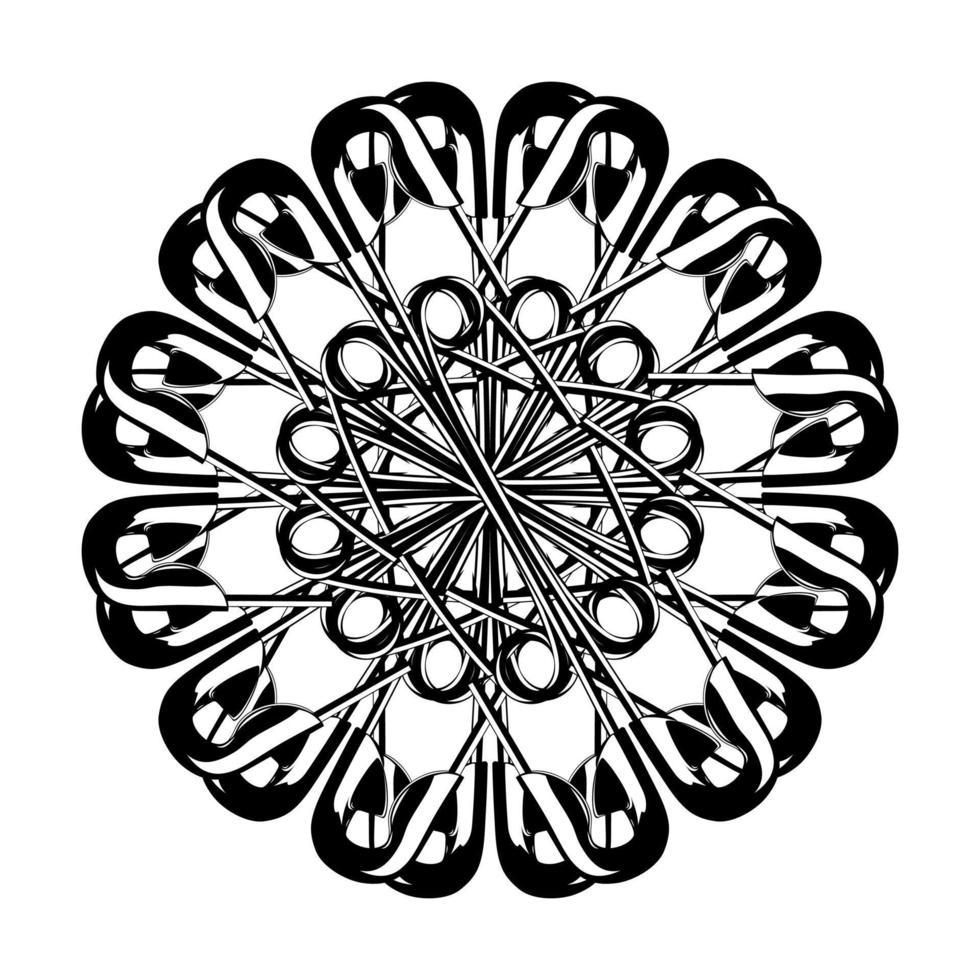 Artistic Circle Shape Made From Safety Pin Composition for Decoration, Ornate, Logo, Website, Art Illustration or Graphic Design Element. Vector Illustration