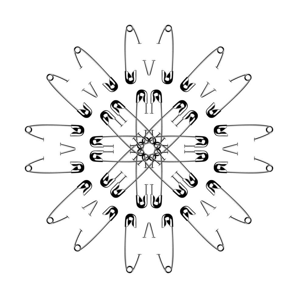 Artistic Circle Shape Made From Safety Pin Composition for Decoration, Ornate, Logo, Website, Art Illustration or Graphic Design Element. Vector Illustration
