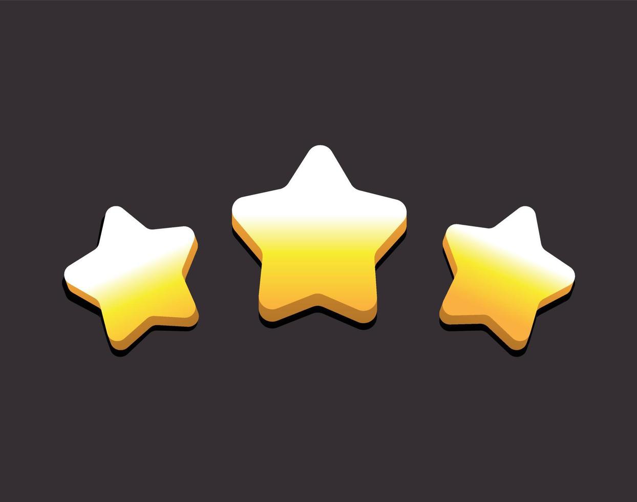 49 Three yellow stars glossy colors. Achievements for games. Customer rating feedback concept from client about employee of website. Realistic 3d design. For mobile applications. Vector illustr.eps