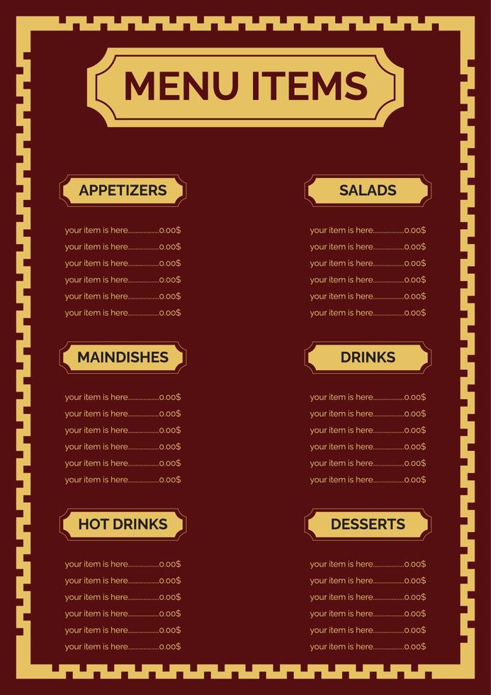 Food Brochure Trifold Red Background List Menu  Cafe menu restaurant brochure. Food design template. vector