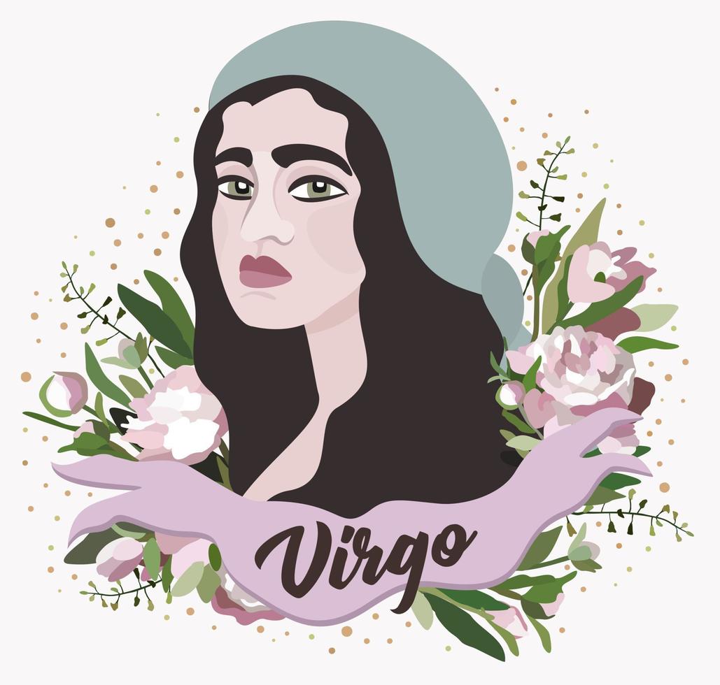 Virgo. Zodiac sign. Vector isolated composition.