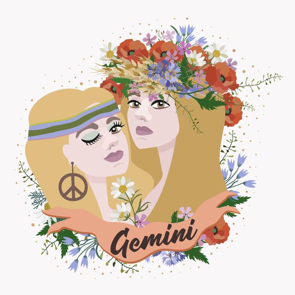 Gemini. Zodiac sign. Vector isolated composition.