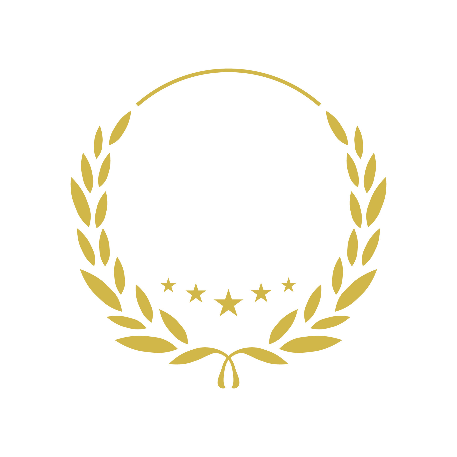 Golden laurel wreath round stamp frame vector design. Isolated outline