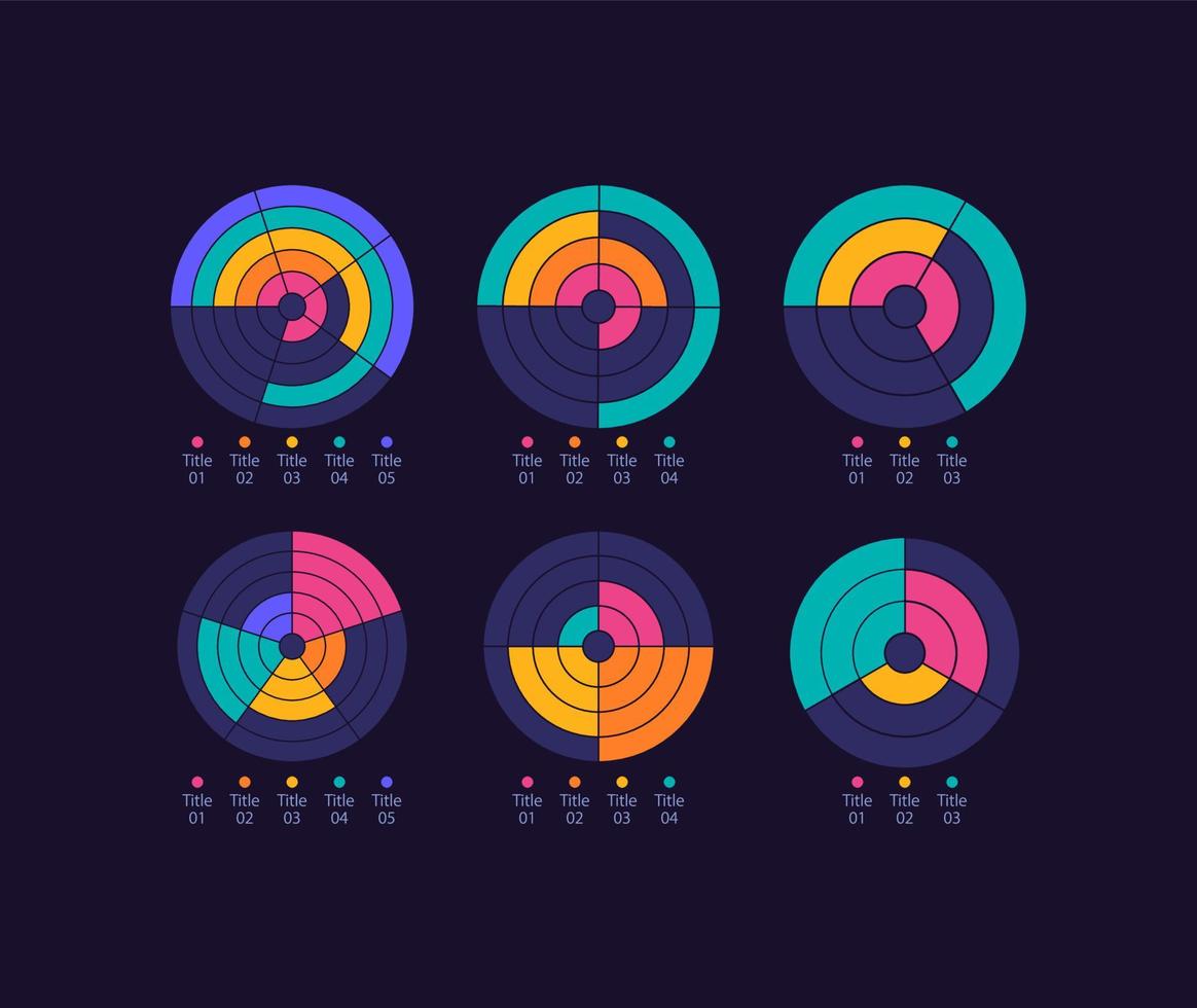 Concentric circle infographic chart design template set for dark theme ...