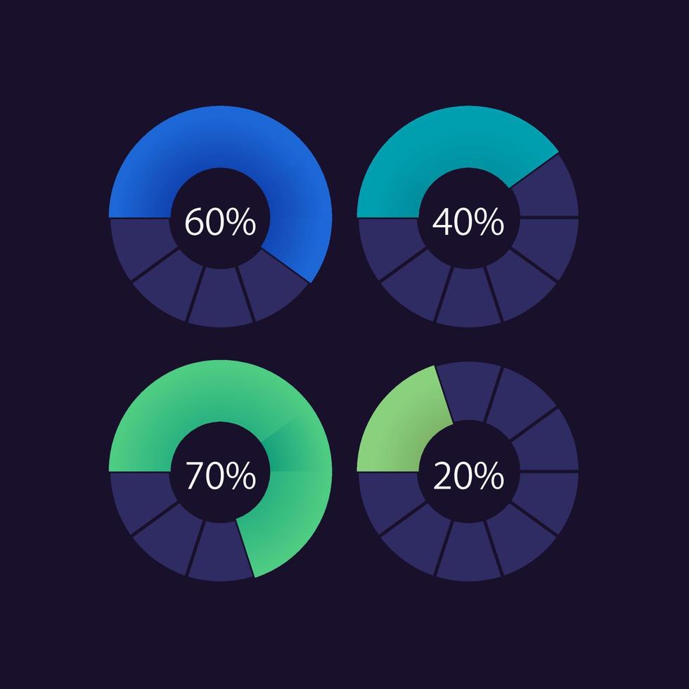 Donut infographic chart design template set for dark theme. Progress ...
