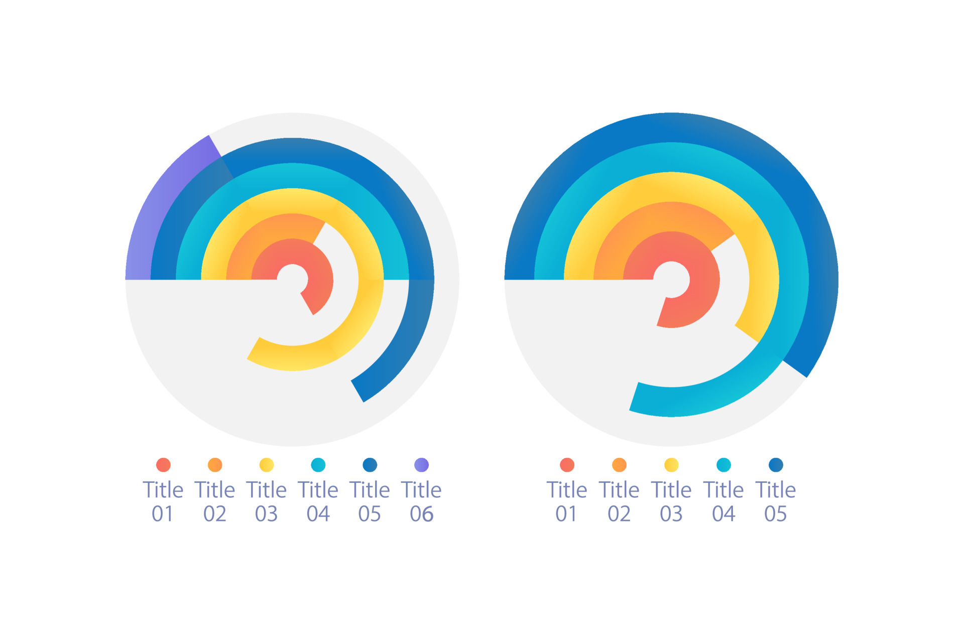 Radial bar infographic chart design template set. Compare key metrics