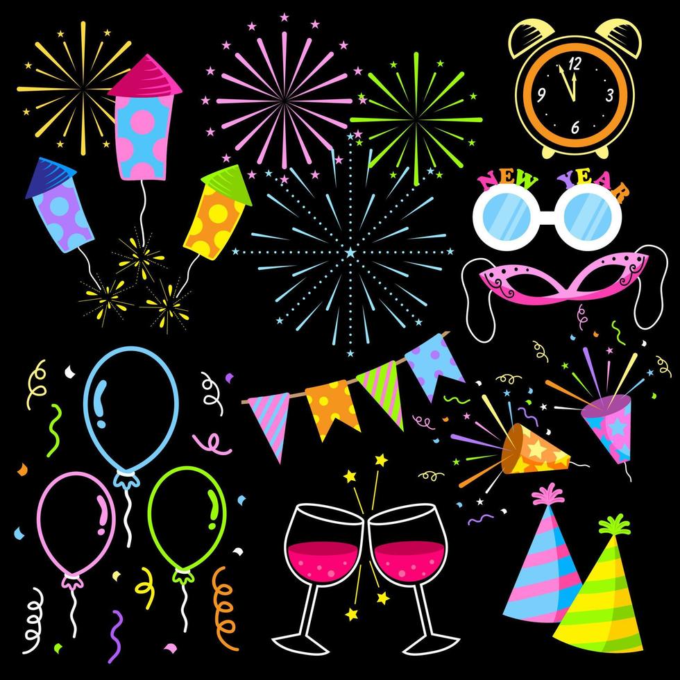 new year festive ornament vector set, happy new year party vector set