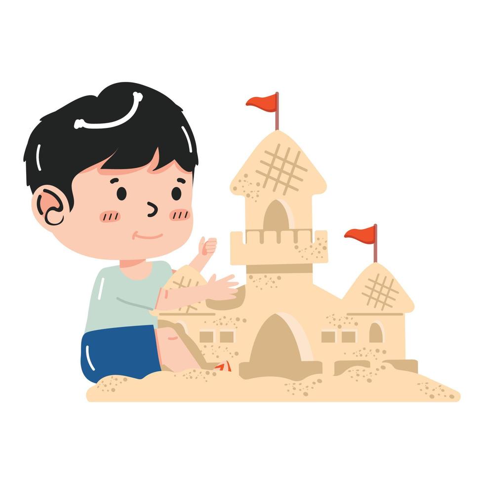 Boy making a big sand castle vector