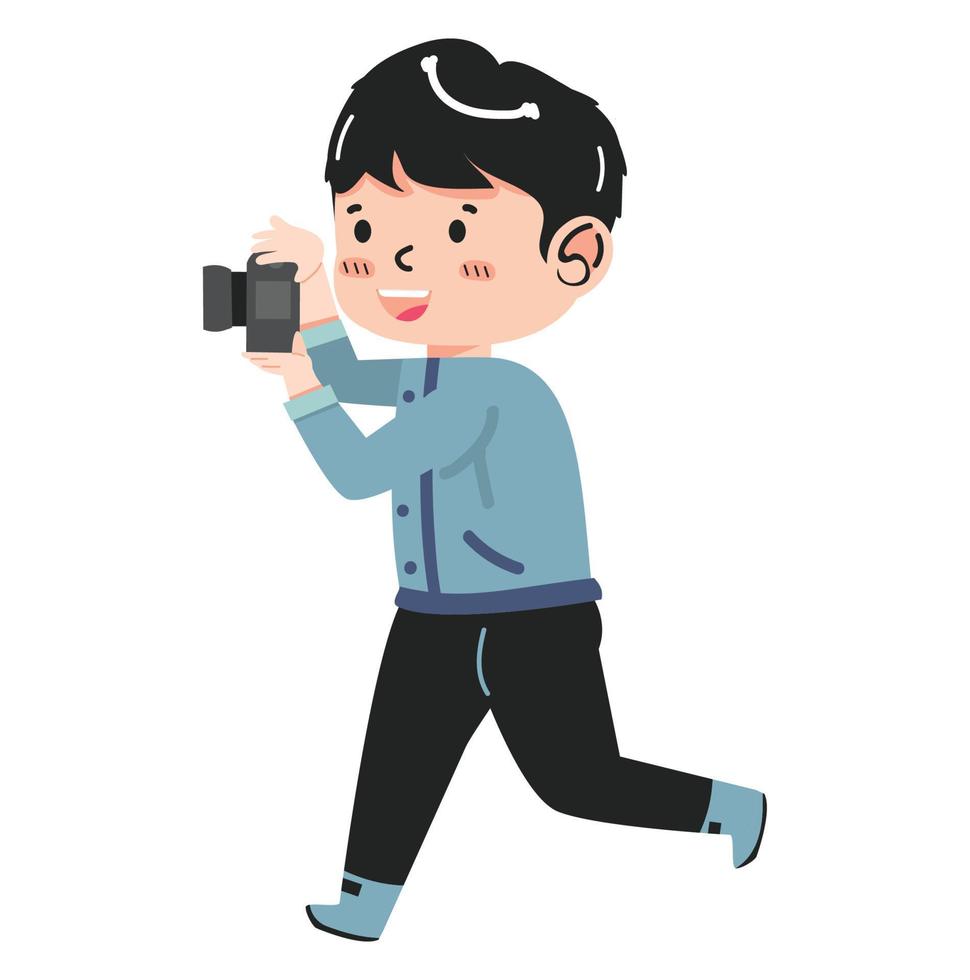 fotógrafo, niño, toma, cámara, caricatura vector