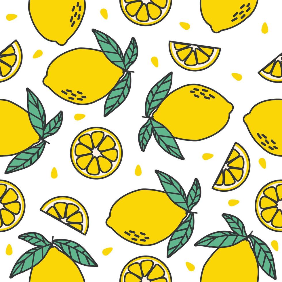 limón y rodaja de limón fruta tropical de patrones sin fisuras vector