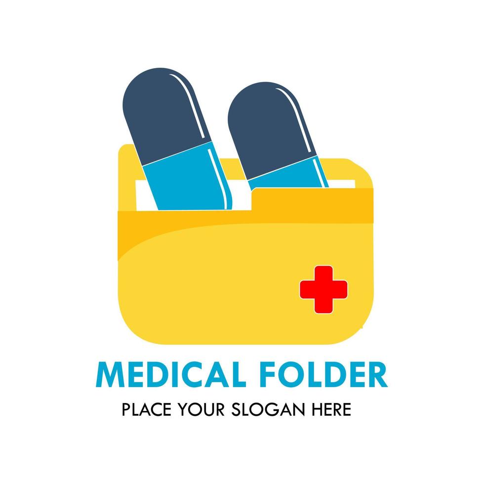 Medical folder logo design template illustration. there are folder and capsul and symbol logo. this is good for medical, education,. vector