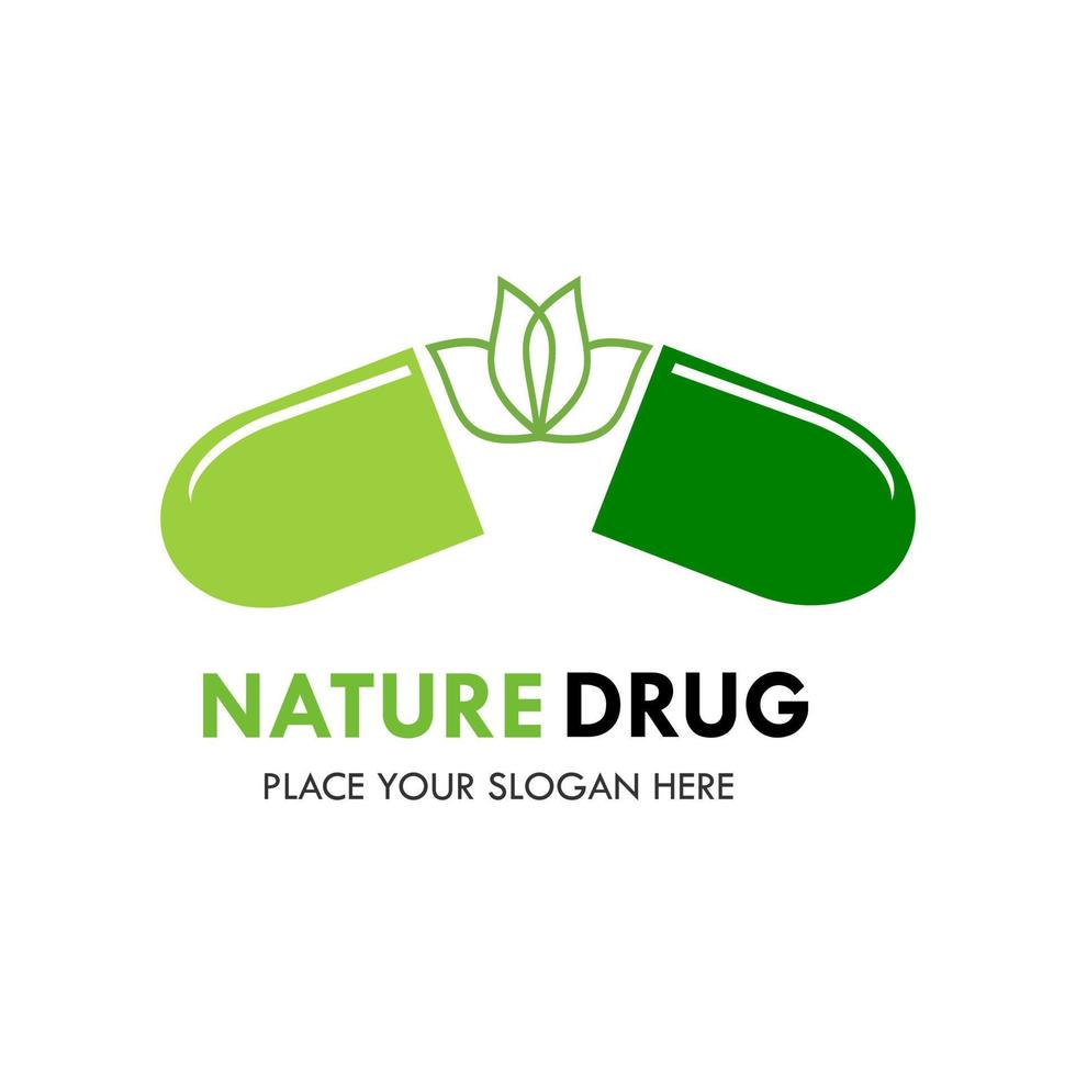 Nature drug logo design template illsutration. there are flower and capsule. this is good for pharmacy, medical, factory, nature, industrial, education etc vector