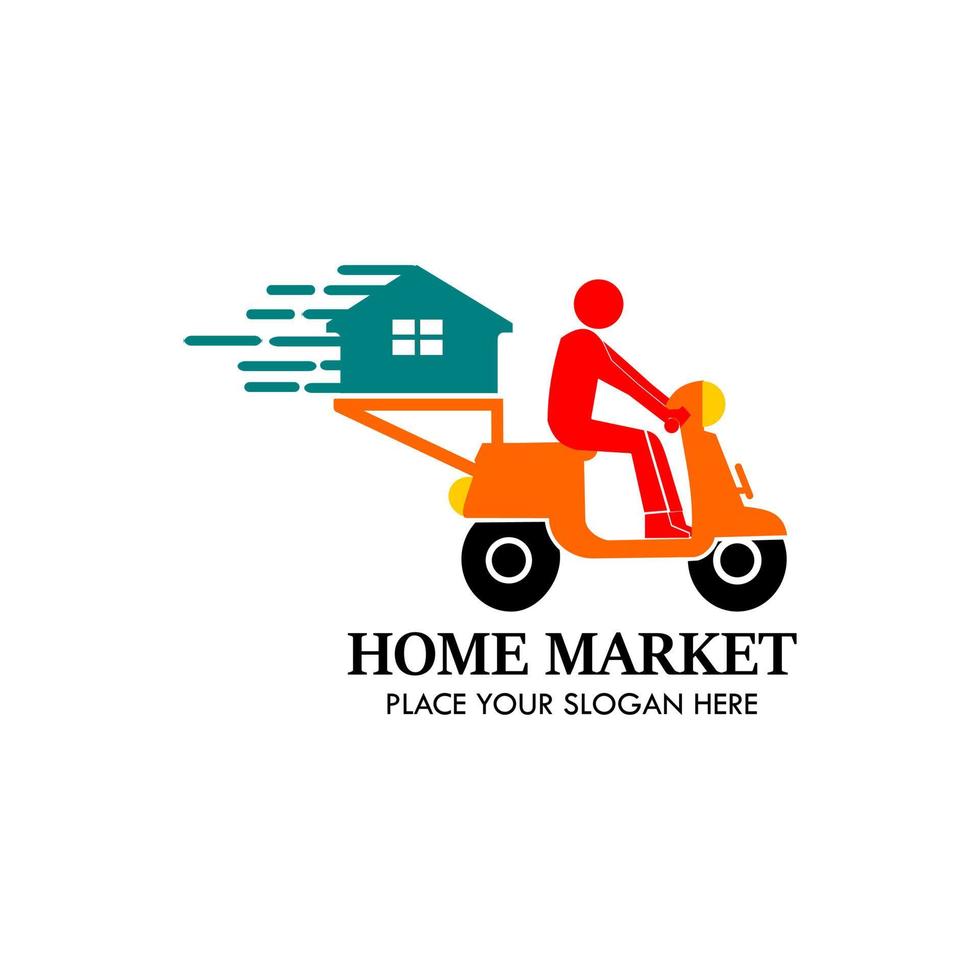 Home market delivery logo design template illustration. There are motorcycle and home vector