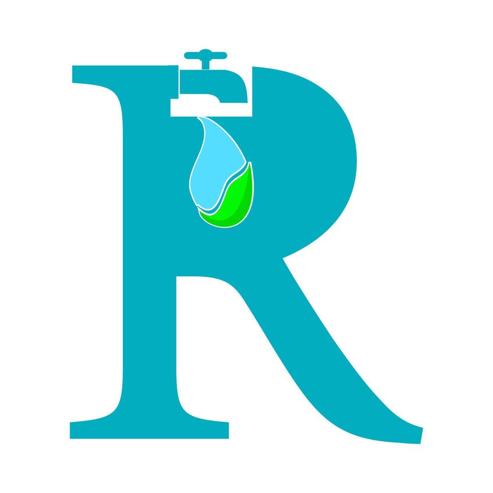 Letter r with drop water and plumbing logo template illustration vector