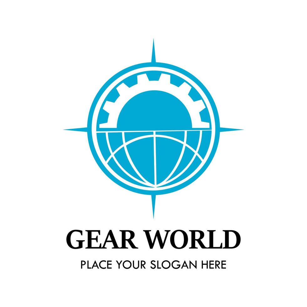 Ilustración de la plantilla de diseño del logotipo de Gear World. hay equipo y mundo. esto es bueno para la industria, la fábrica, la educación, el desarrollo, los viajes, etc. vector