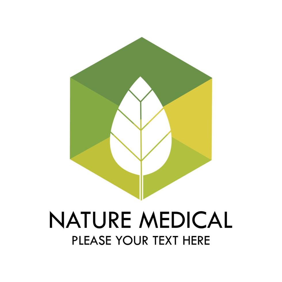 Nature medical logo design template illustration. There are leaf and hexagon. This is good for medical vector