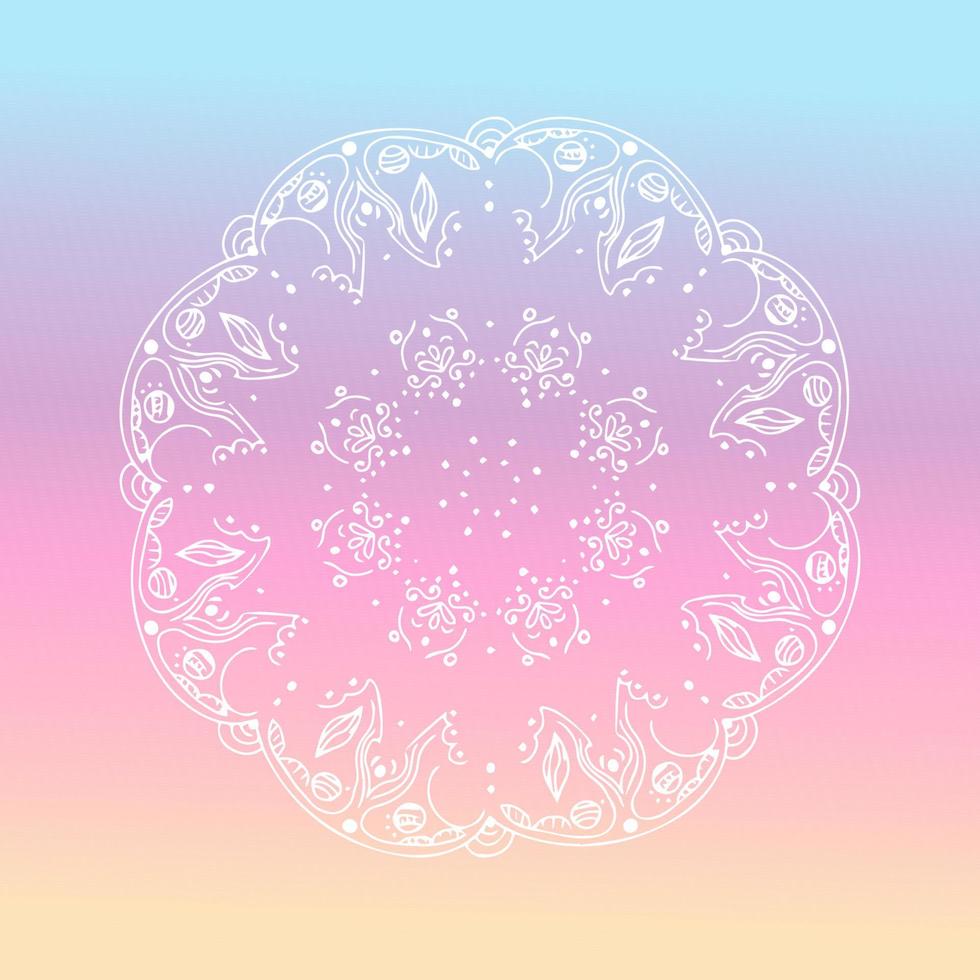 Ethnic motif white mandala, boho ornament colorful background. Anti-stress therapy patterns. Weave design elements. Yoga. Vector illustration
