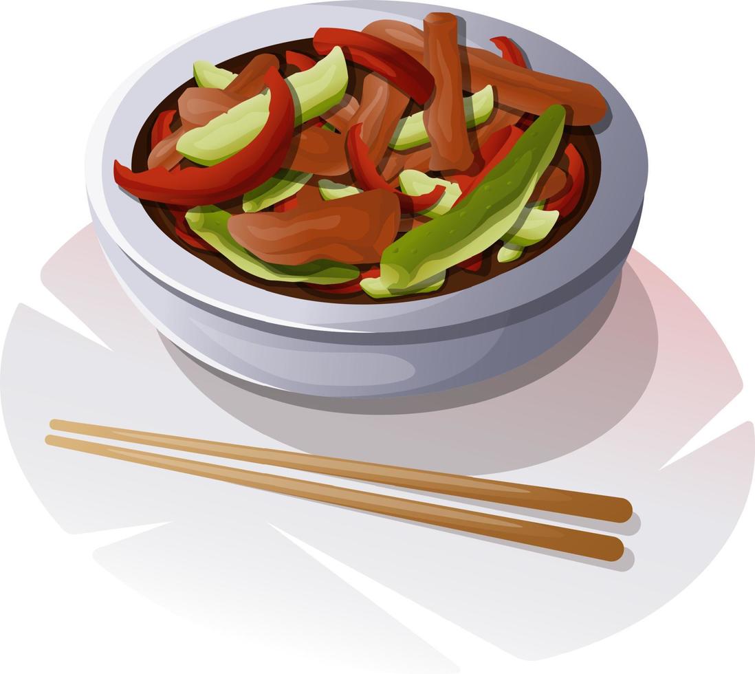 Amazing Korean cuisine dish with cucumbers and meat vector