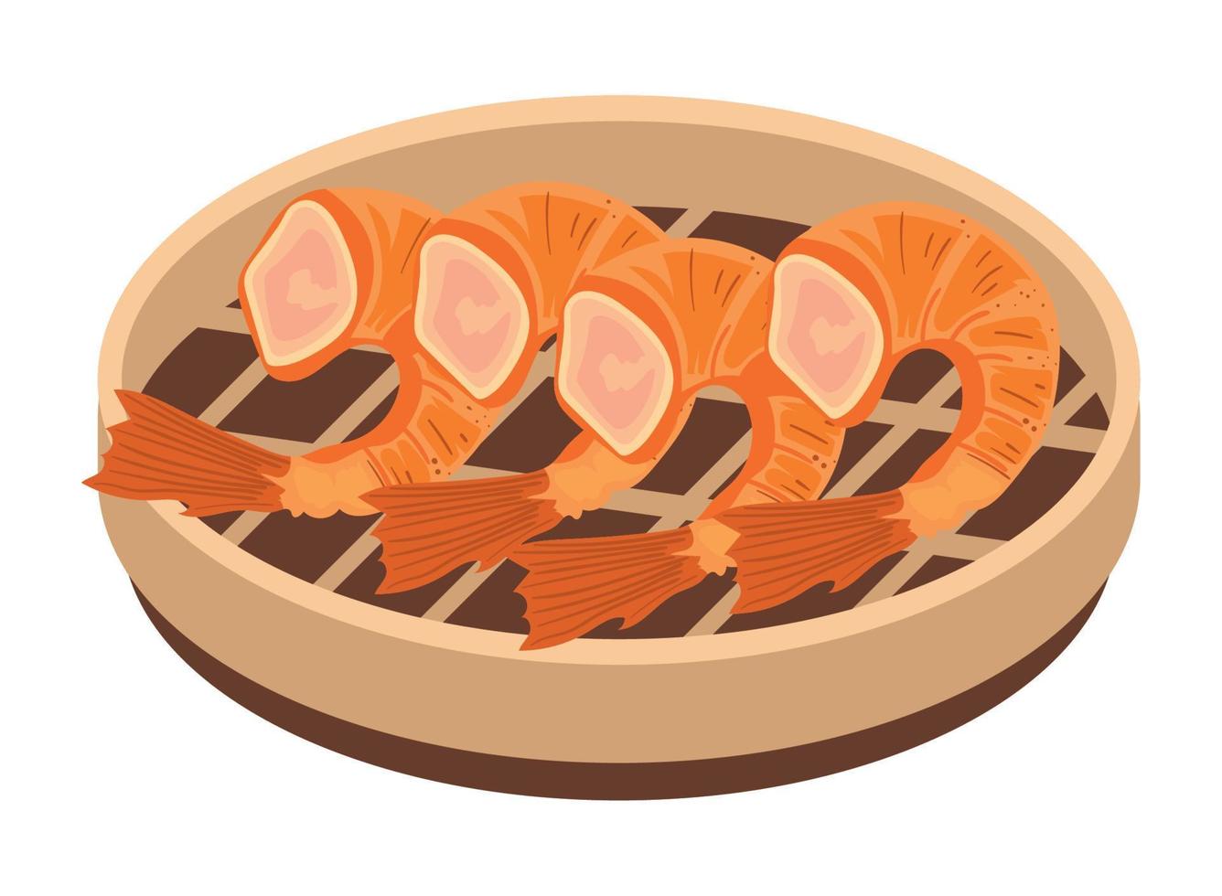 shrimp on bamboo steamer vector