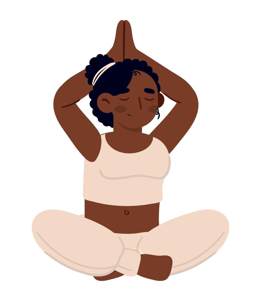 afro woman doing yoga vector