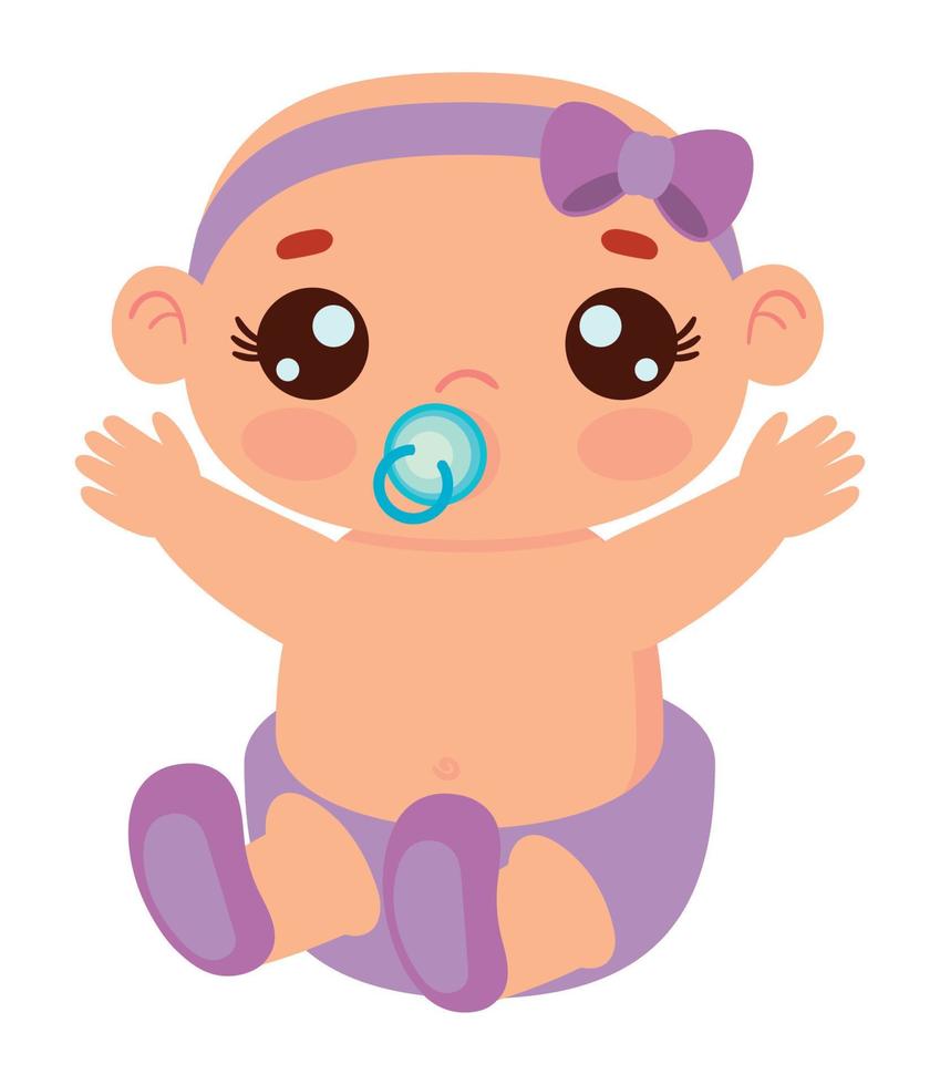 baby girl with pacifier kawaii vector