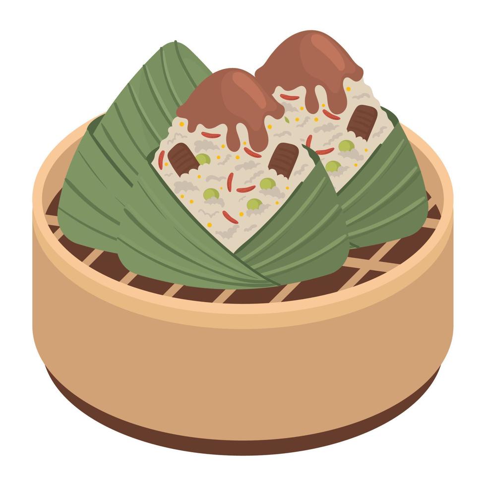 zongzi on bamboo plate vector