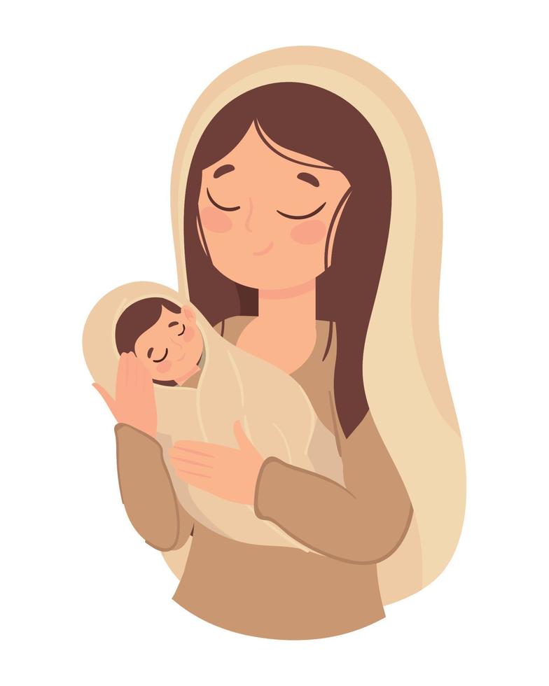 santa maría y niño jesús vector